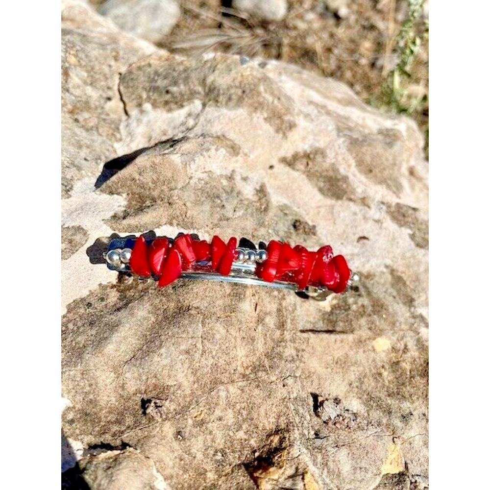 Native American 3" Hair Barrette Handmade by Marian Curly Red Coral Styled